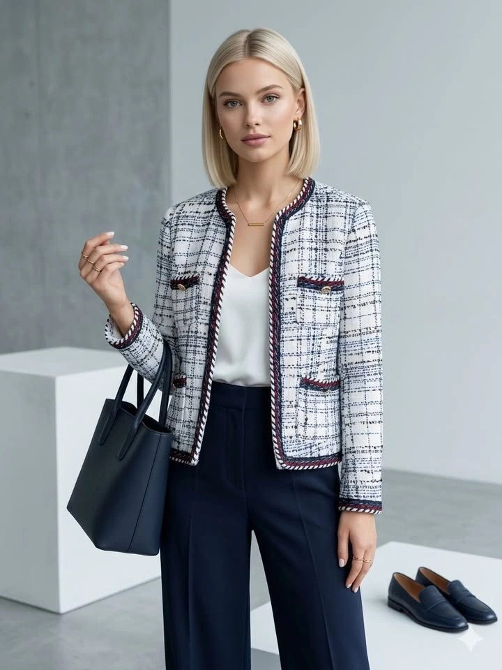 Zara Tweed Collarless Blazer – Size XS