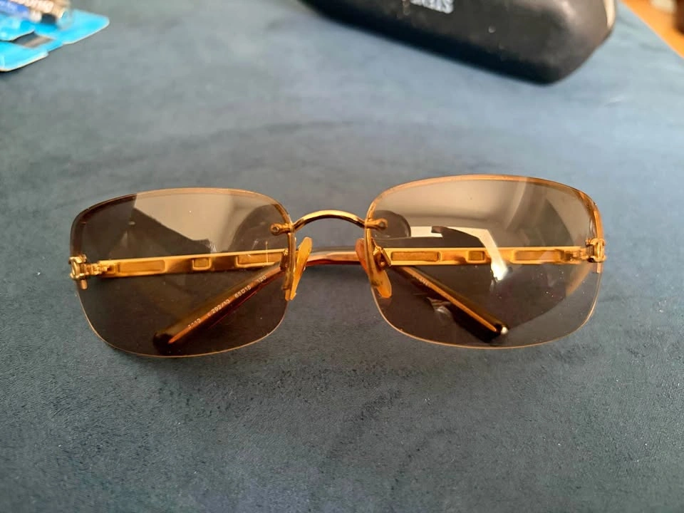 Authentic Vintage Chanel Rimless Sunglasses – Gold,Brown & Leath