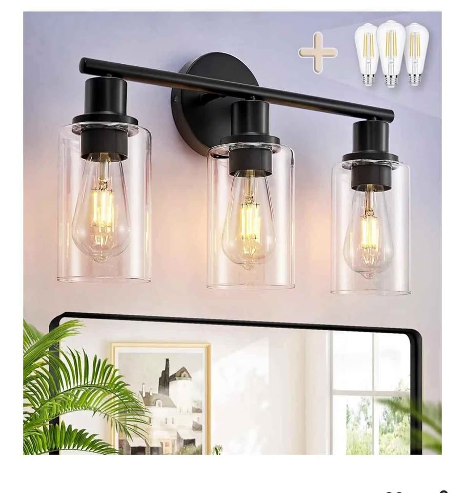 3-Light Black Modern Vanity Lights with Clear Lampshades