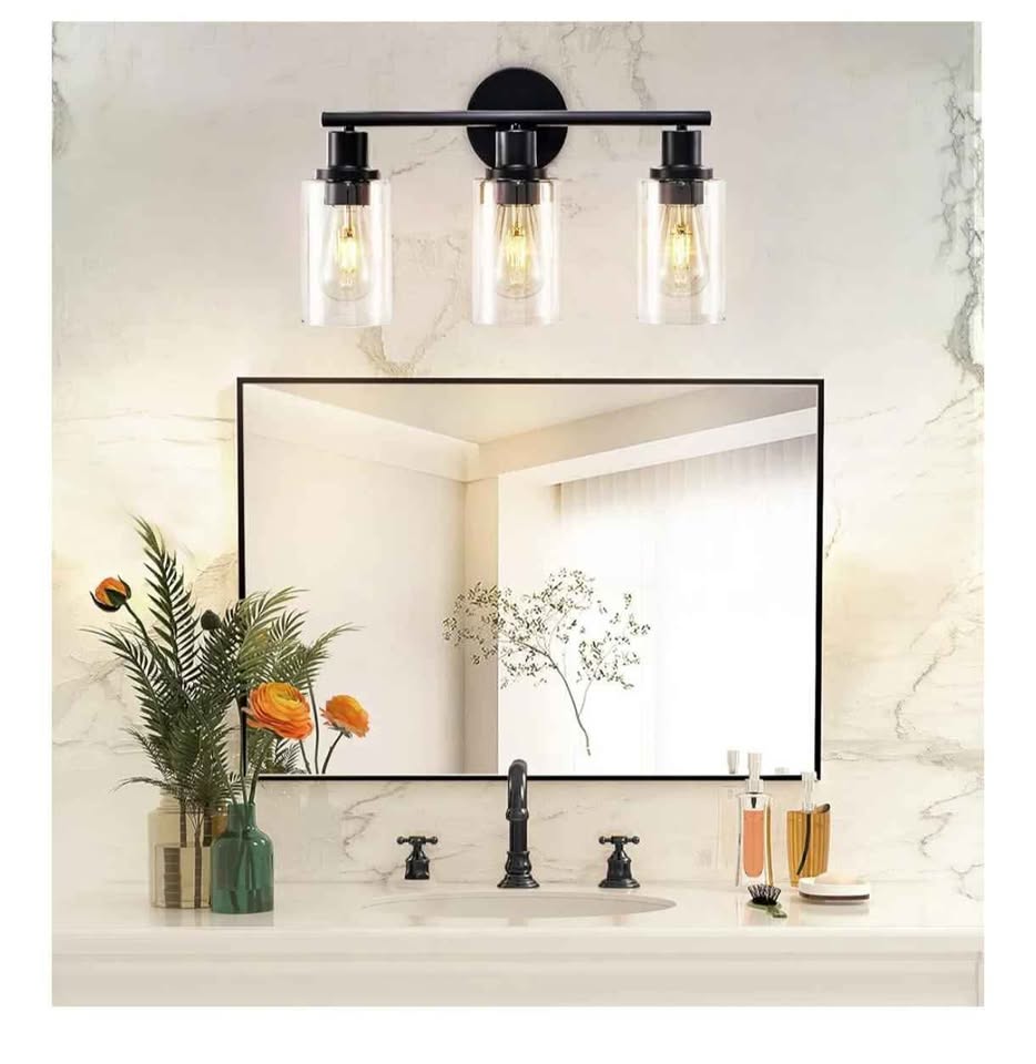 3-Light Black Modern Vanity Lights with Clear Lampshades - photo 3
