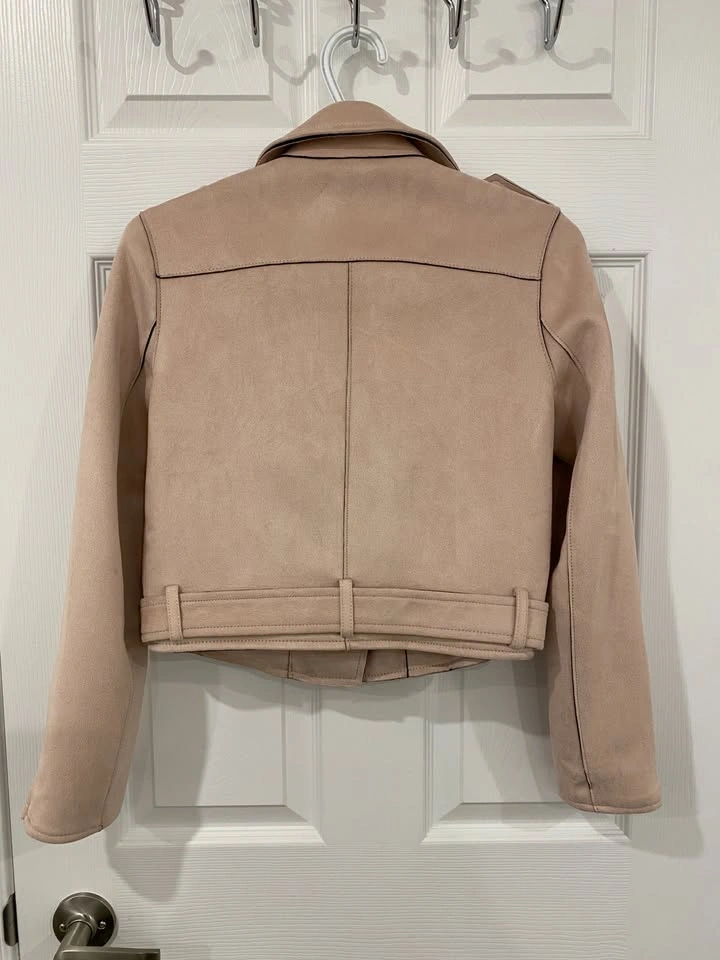 Zara Light Pink Women's Faux Leather Suede Biker Jacket XS - photo 3