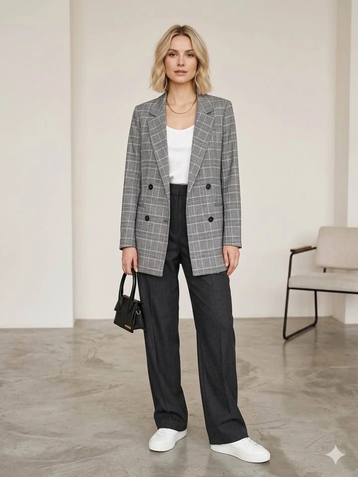 H&M white/black plaid blazer – US 8
