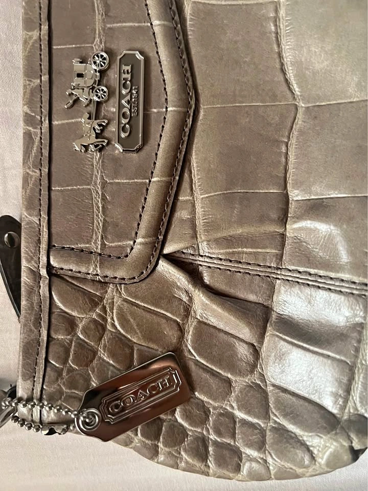 Coach Croc Embossed Leather Wristlet