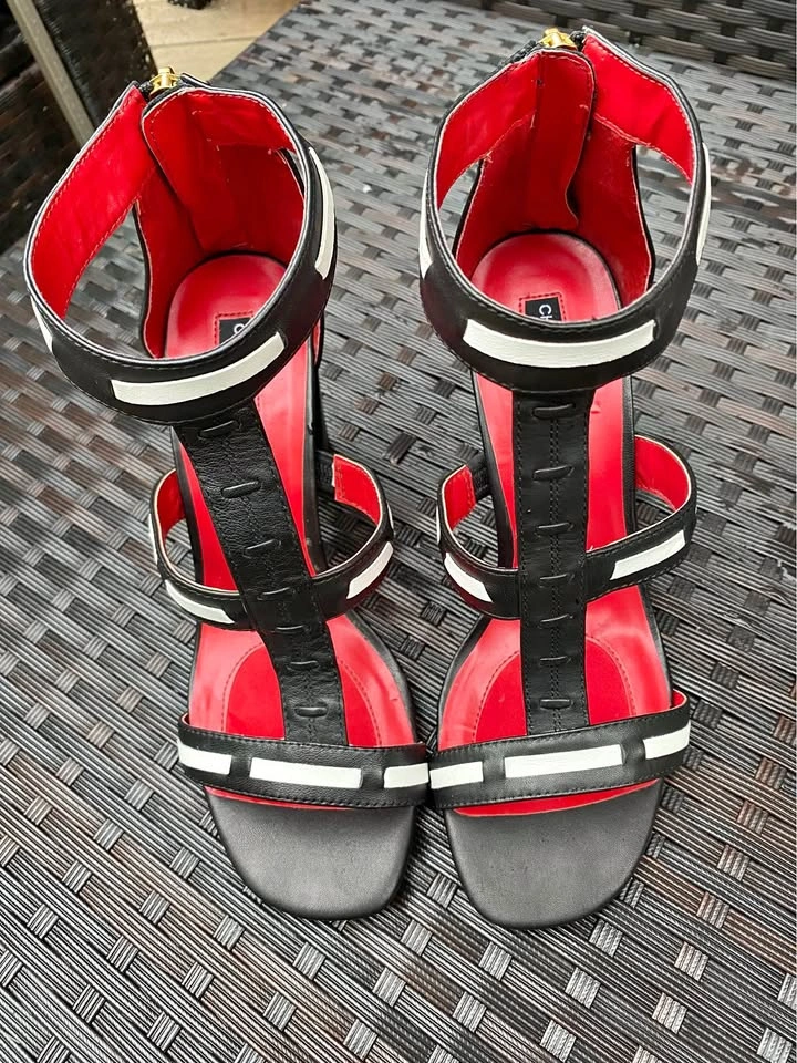 Charles Jourdan Black and Red Strappy Heels