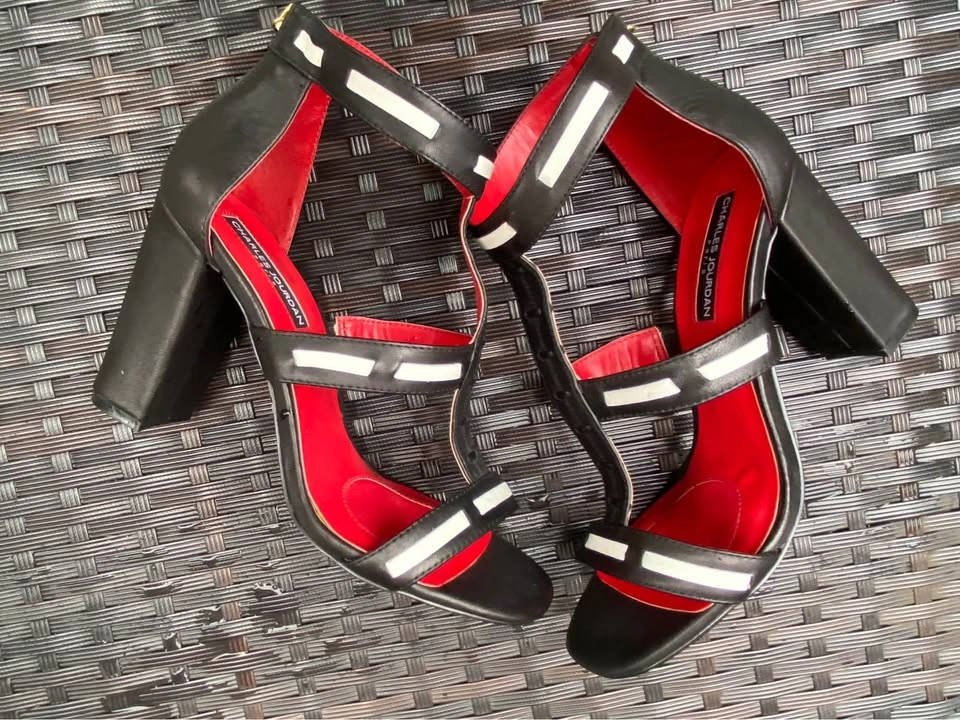 Charles Jourdan Black and Red Strappy Heels - photo 4