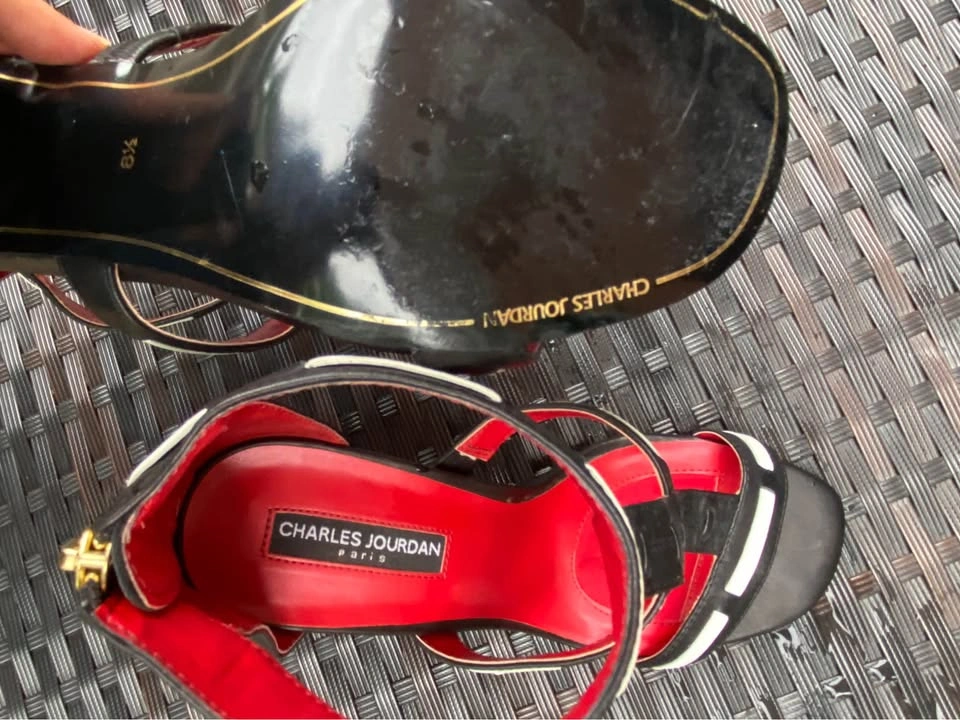 Charles Jourdan Black and Red Strappy Heels - photo 5