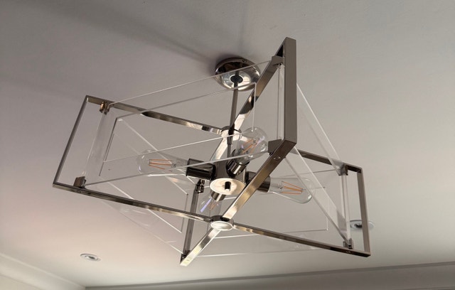 Modern Square Acrylic and Nickel Chandelier