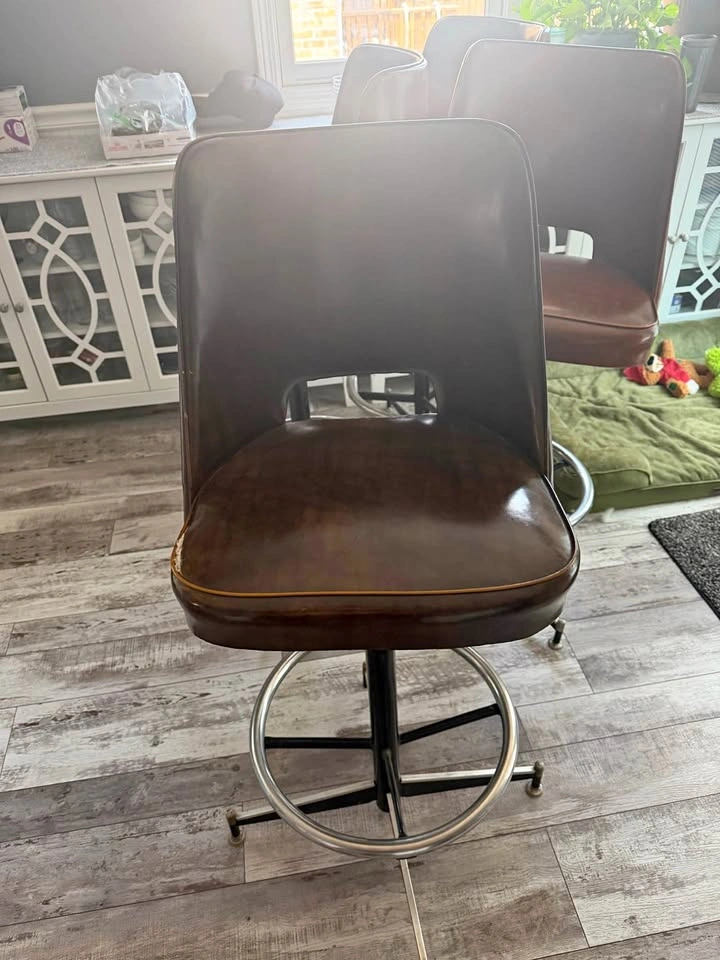 Set of 4 Vintage Brown Swivel Bar Stools