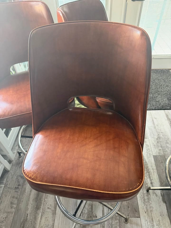 Set of 4 Vintage Brown Swivel Bar Stools - photo 4