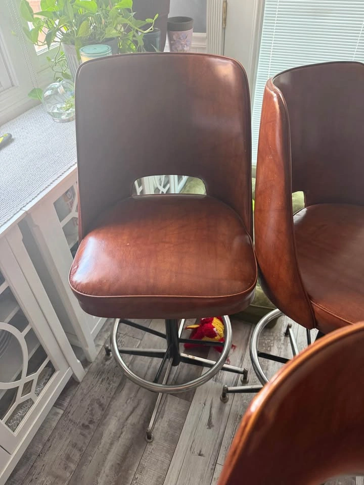 Set of 4 Vintage Brown Swivel Bar Stools - photo 5