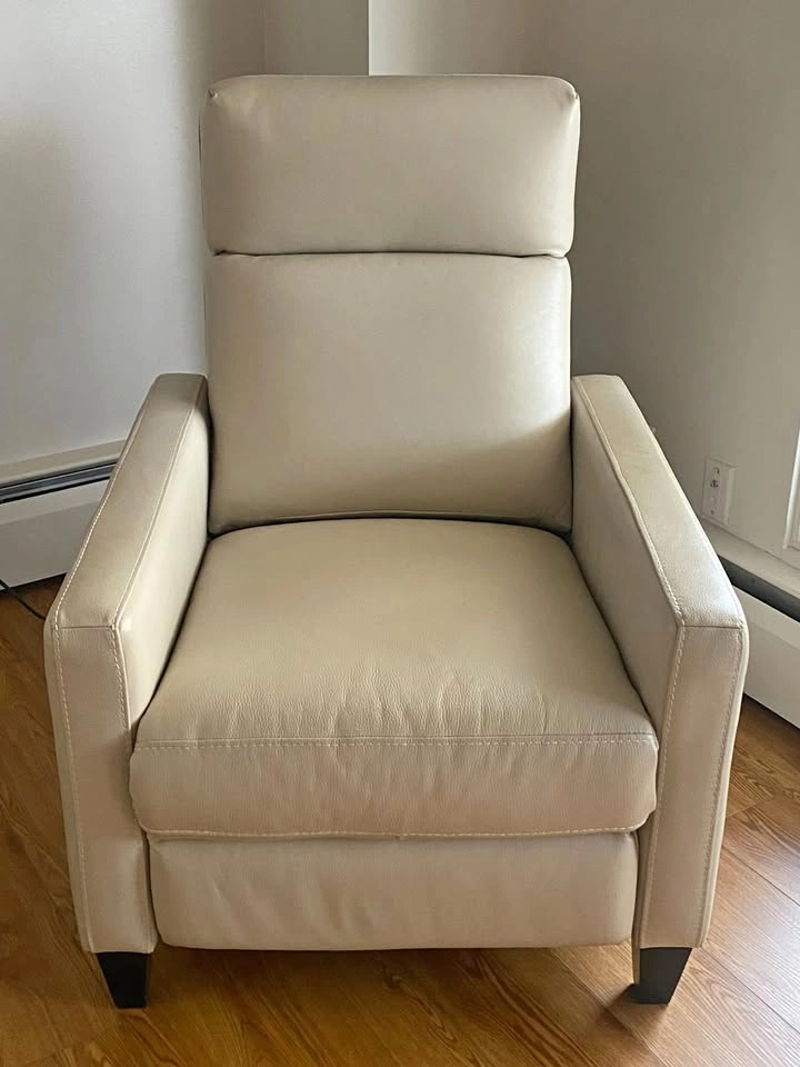 Beige Leather Glider Recliner Chair