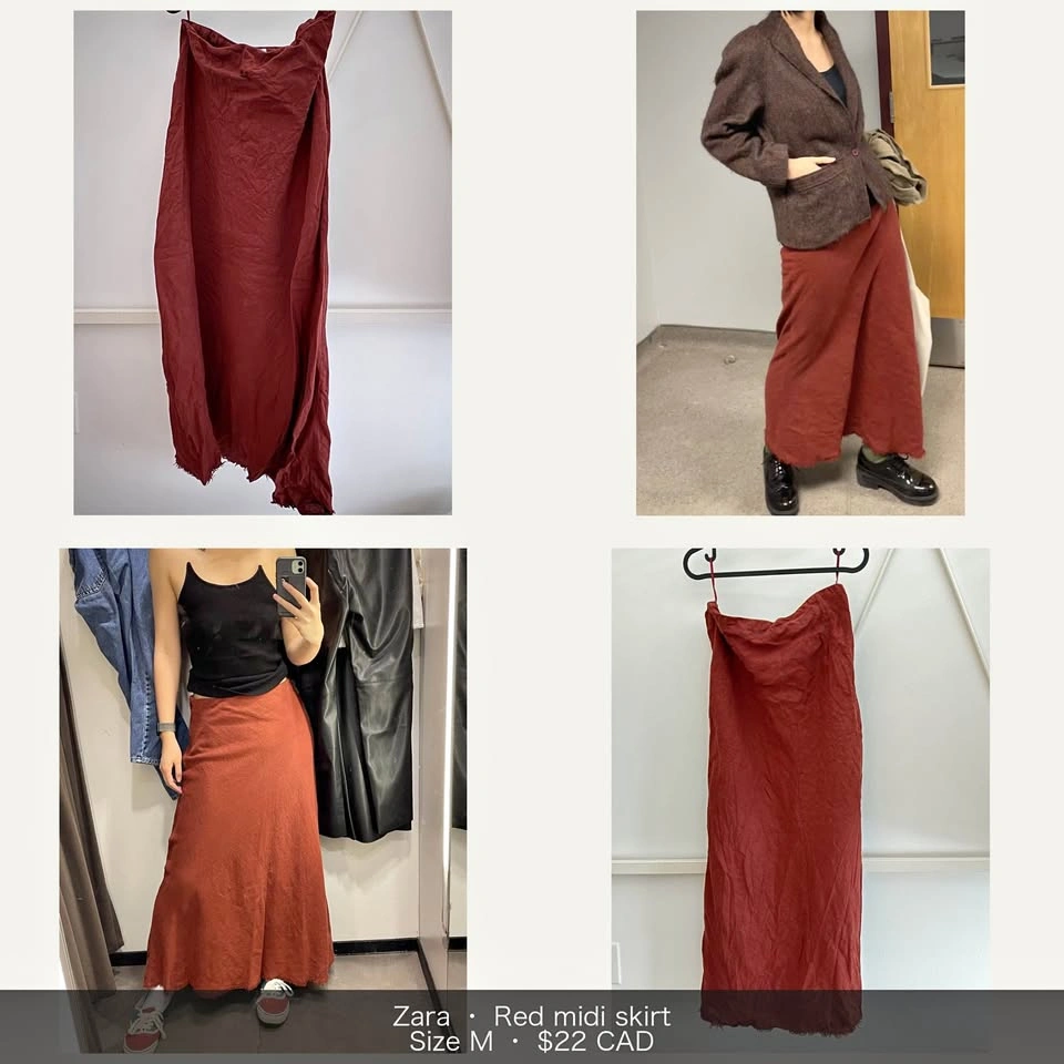 Zara red midi skirt