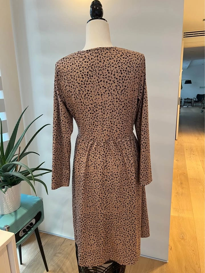 Leopard Print Long Sleeve, pockets Wrap Dress- L - photo 3