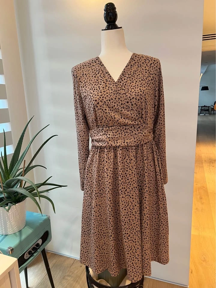 Leopard Print Long Sleeve, pockets Wrap Dress- L - photo 4