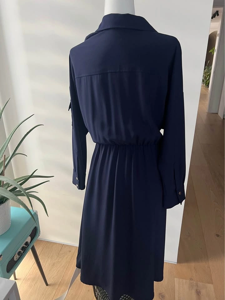 Zara Navy Blue Belted Shirt Dress with Gold Buttons - Size L - photo 3