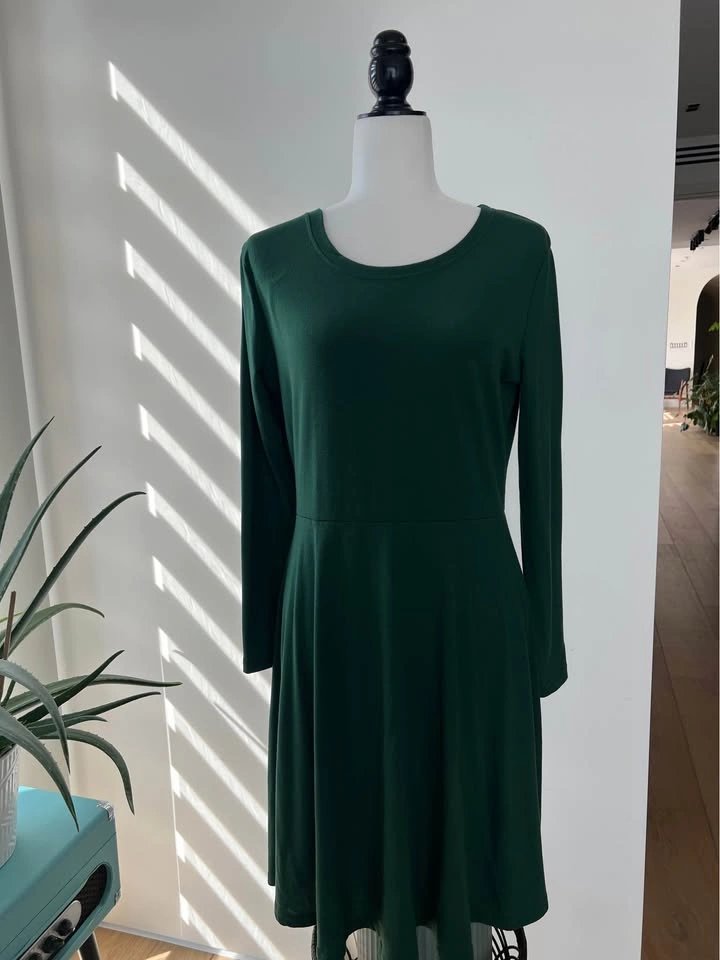 Forest Green Long Sleeve Fit and Flare Dress - photo 4