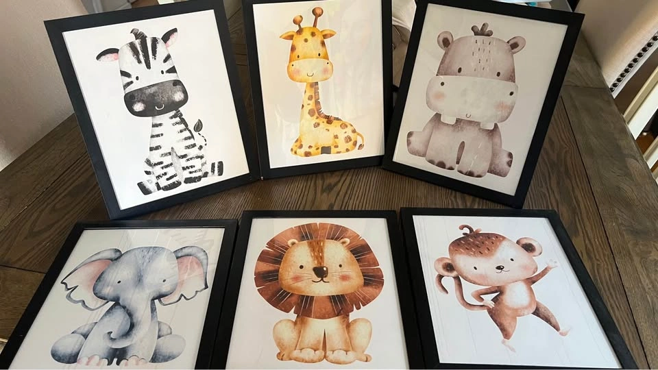 Set of 6 Framed Safari Animal Nursery Prints - photo 2