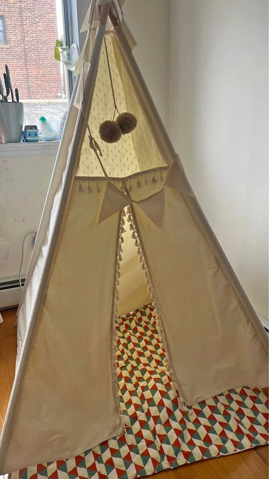Children's Teepee Play Tent with Pom-Poms