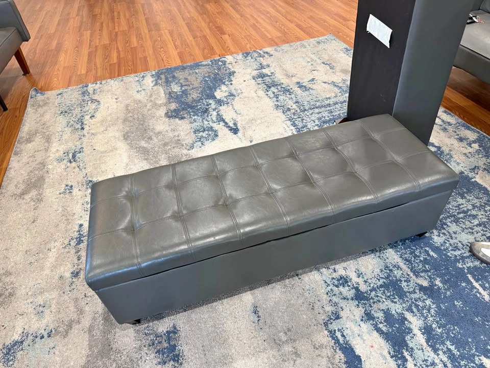 Grey Tufted Storage Ottoman