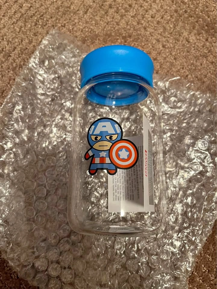 Captain America glass water bottle