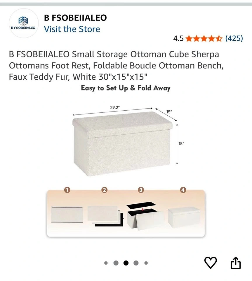 MOVING OUT SALE!!! White Bouclé / Sherpa Storage Ottoman Bench