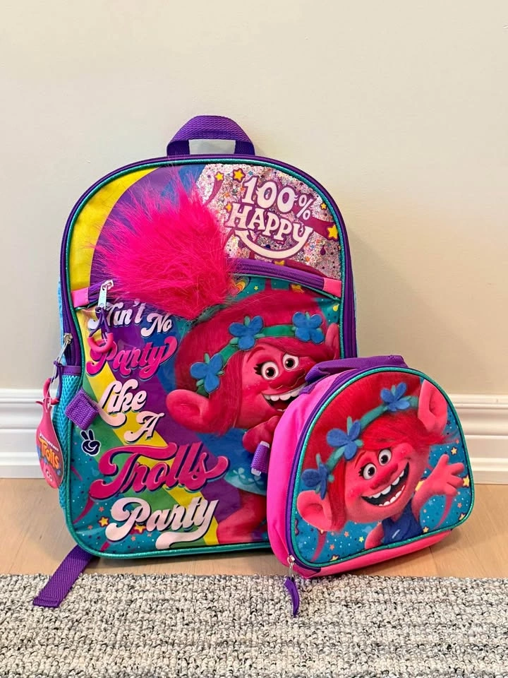 Trolls kids backpack with lunch bag