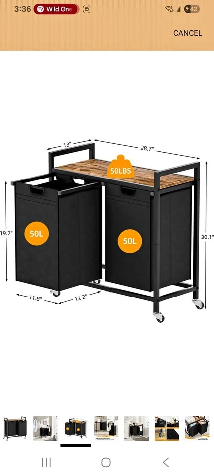 Double Laundry Hamper with Wooden Top Shelf