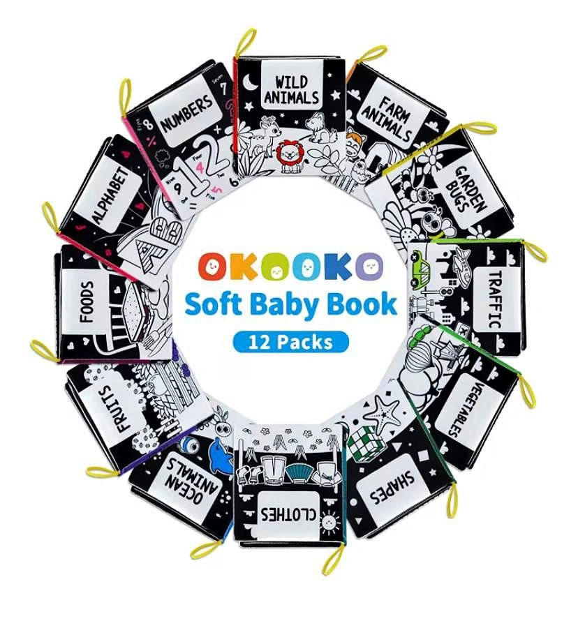 OKOOKO Black & White Soft Baby Book 12-Pack
