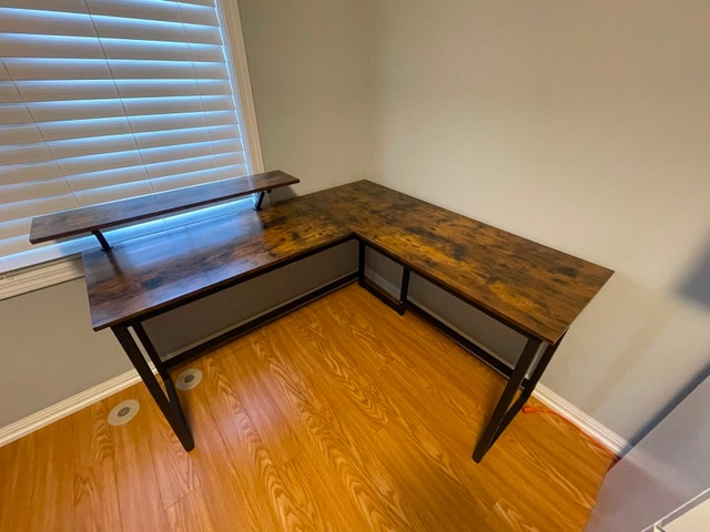 Industrial Computer Desk with Raised Shelf – Rustic Brown