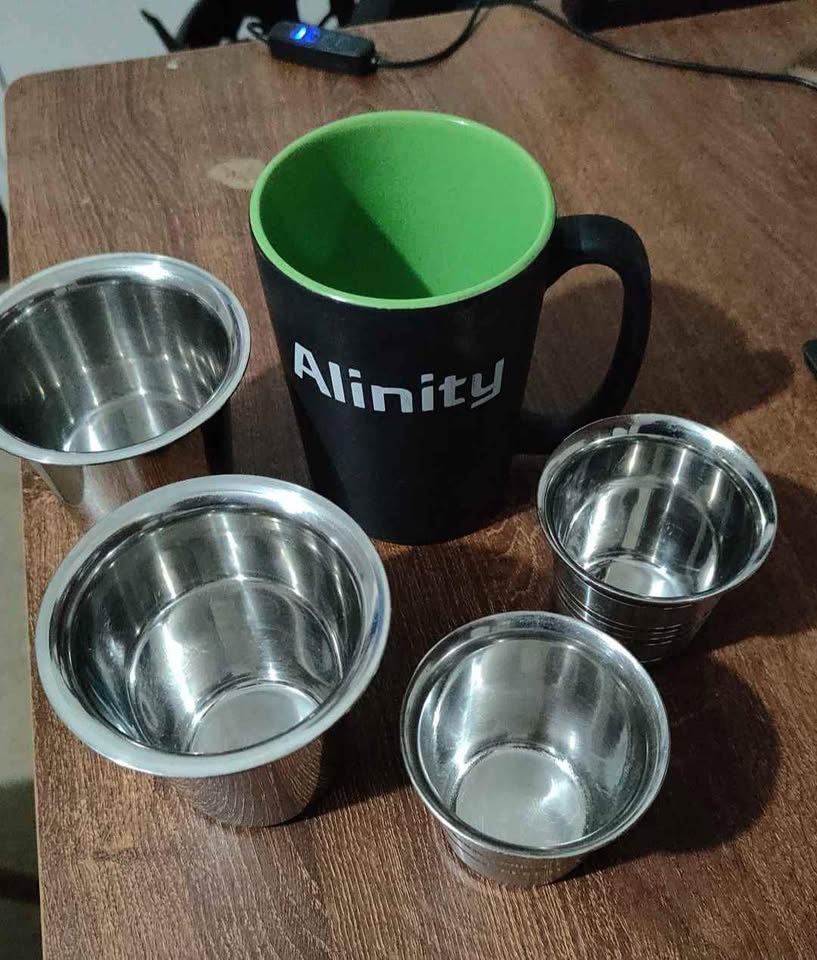 Kitchen utensils - 4 stainless steel cups and 1 coffee mug - photo 2