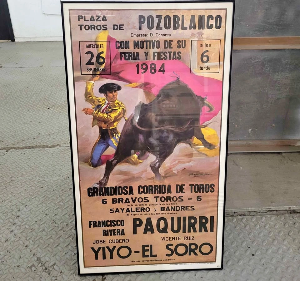 Vintage 1984 Framed Spanish Bullfighting Poster – Plaza de Toros