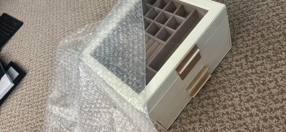 White Faux Leather Jewelry Box with Glass Top - photo 2