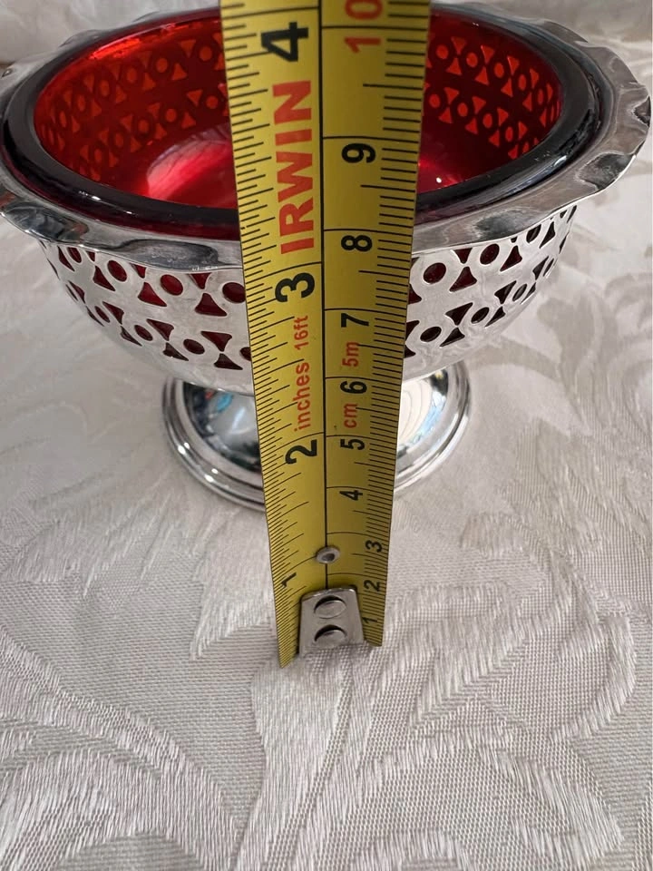 Vintage Silver Plated Bowl with Red Glass Liner - Made in Englan - photo 5