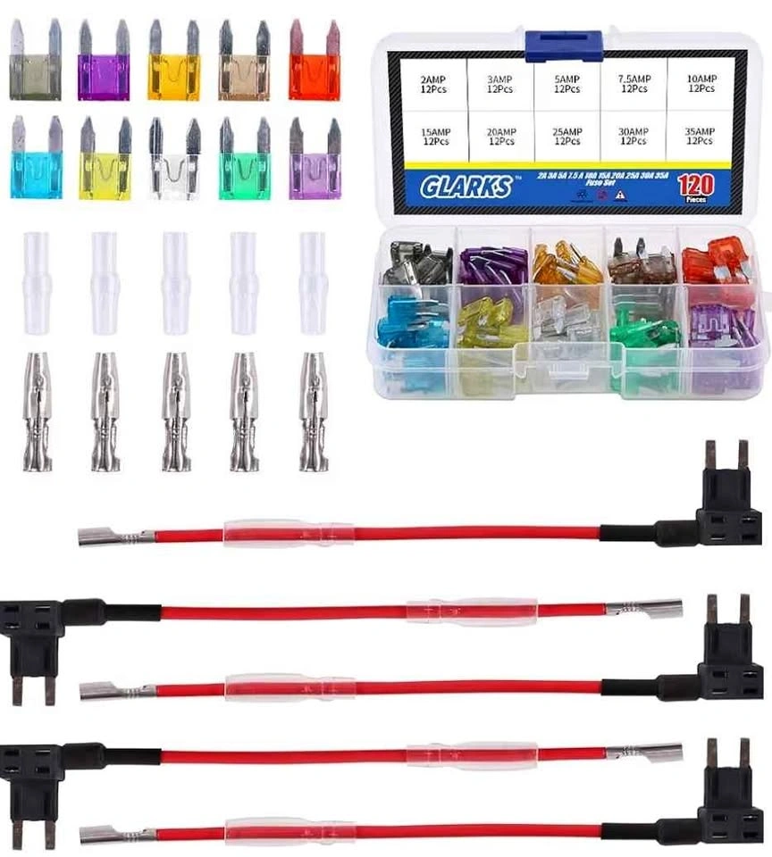 GLARKS 120pc Car Blade Fuses & Fuse Taps Kit