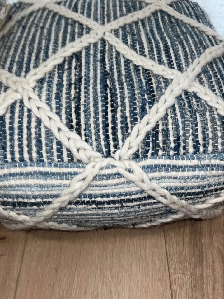 Boho Square Poufs in Blue and Natural - Handloom Woven - photo 2