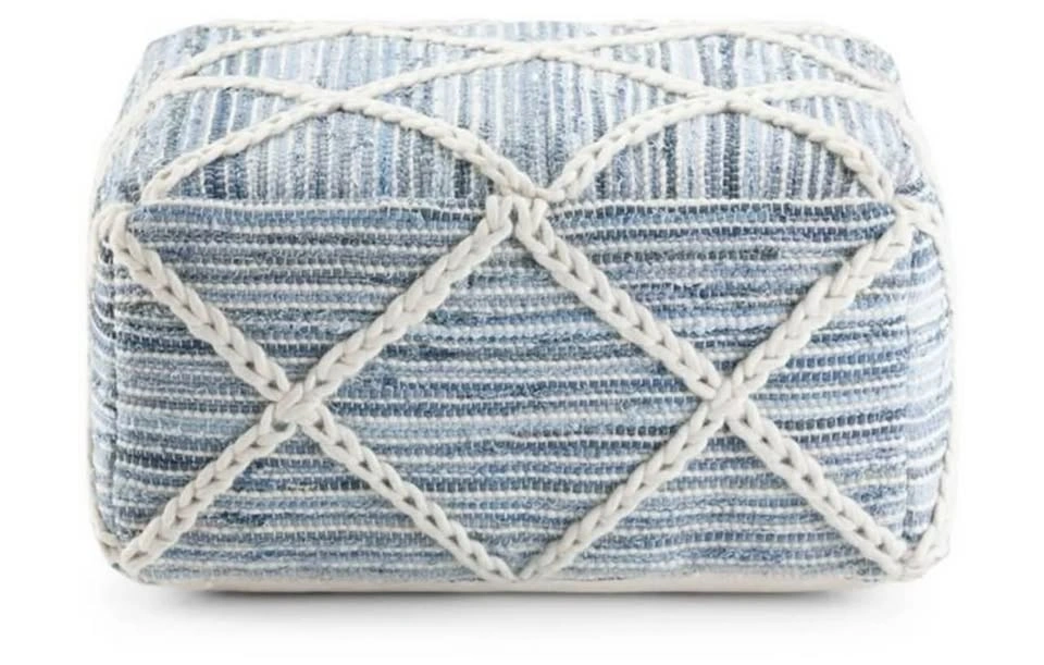 Boho Square Poufs in Blue and Natural - Handloom Woven - photo 4