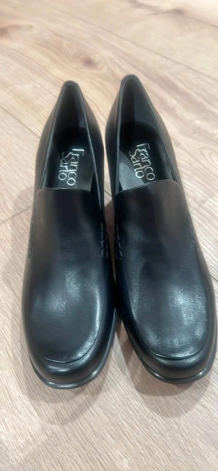 NEW Franco Sarto "Nolan" Black Leather Block Heel Loafers – Size