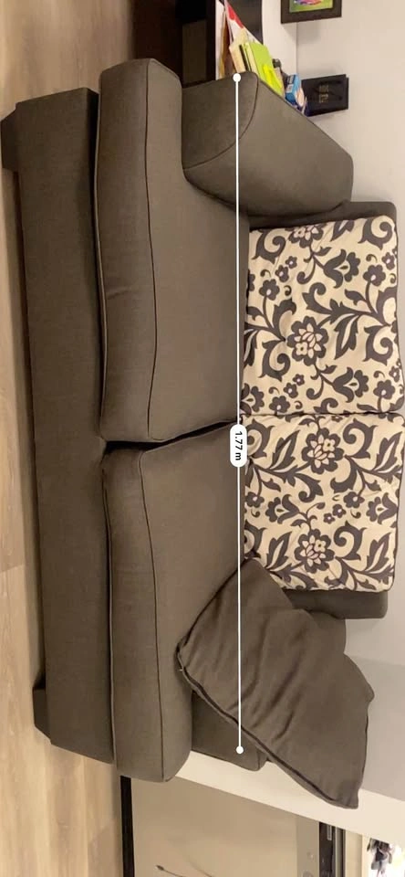 Gray Two-Cushion Sofa with Floral Patterned Back Pillows - photo 2