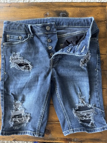 Topman Stretch Denim Skinny Distressed Shorts, Size 30