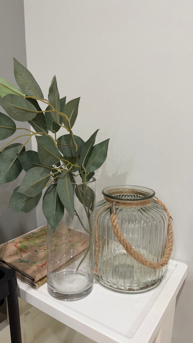 Glass Vase and Ribbed Glass Lantern