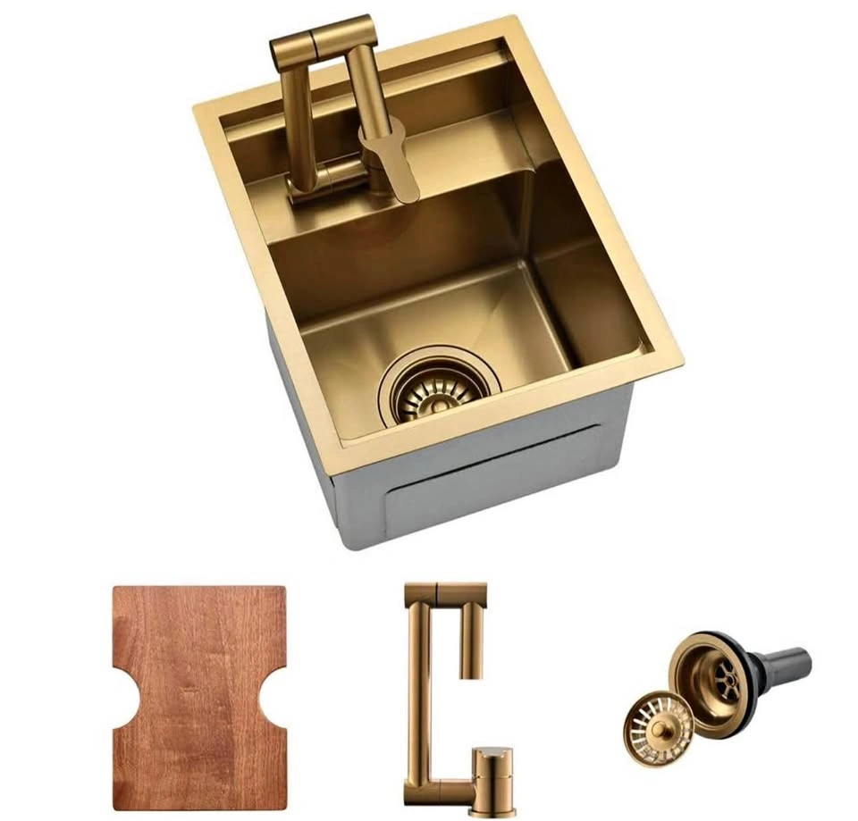 Brand New Gold RV Kitchen Sink Workstation with Faucet – 12” x 1