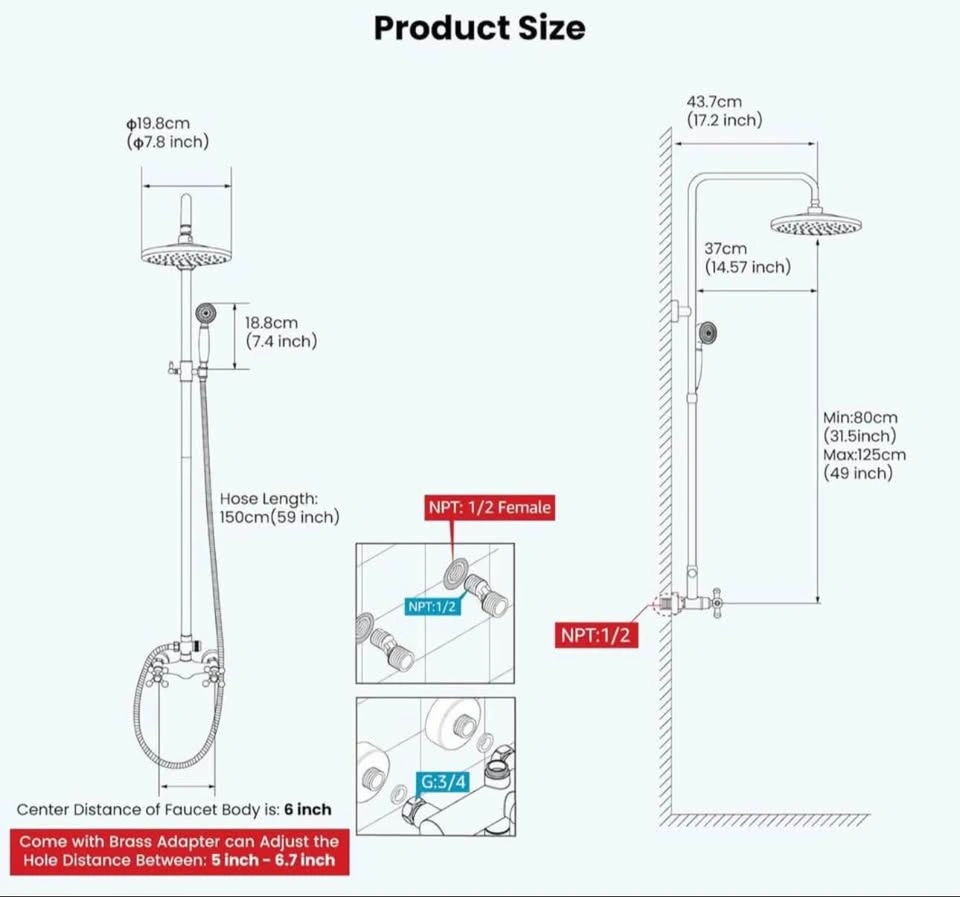 Gotonovo Rainfall Shower Faucet Set – Brushed Nickel - photo 4
