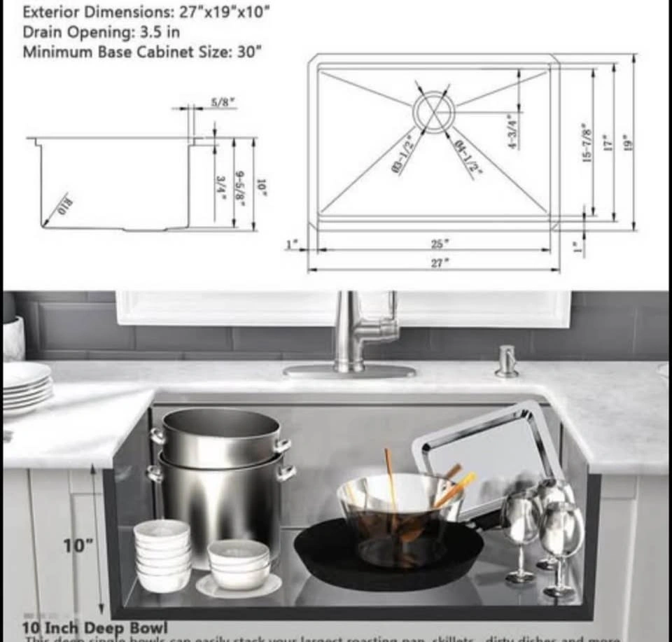 Brand New 27” Workstation Kitchen Sink with Pull-Down Faucet - photo 4