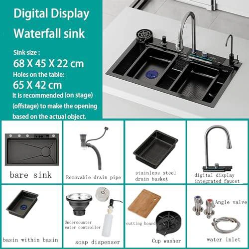 Brand New Stainless Steel Black Waterfall Kitchen Sink 68×45 cm - photo 3