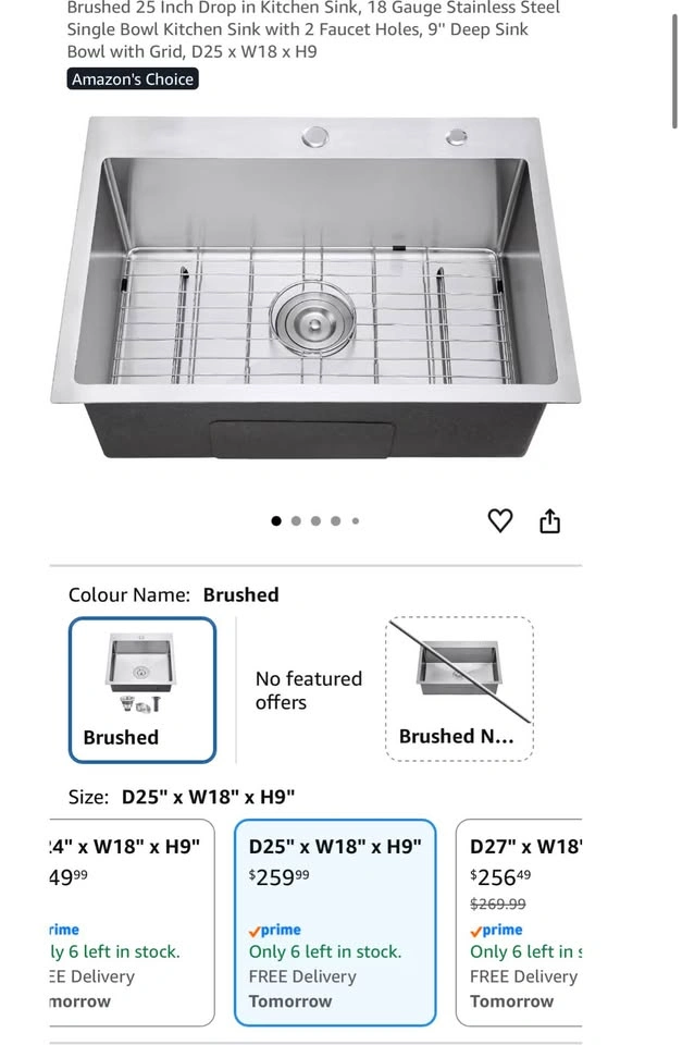 25” Stainless Steel Kitchen Sink – Single Bowl Drop-In Sink - photo 2