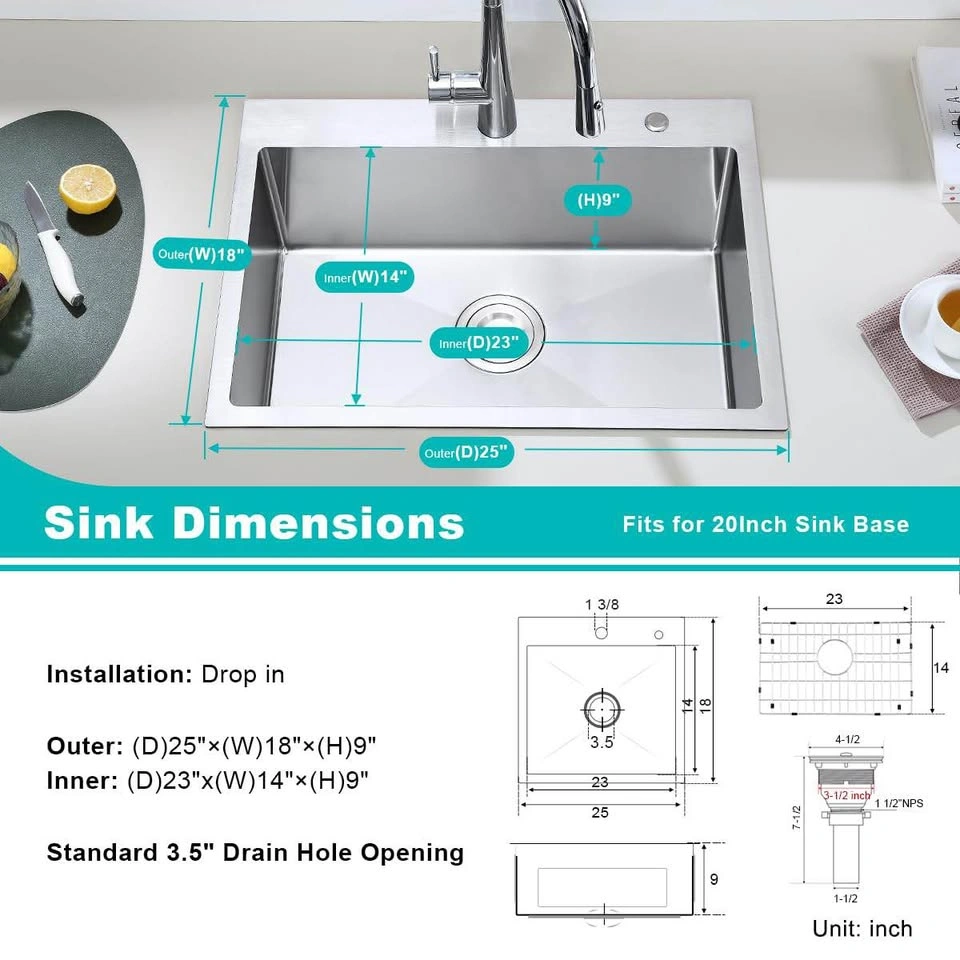 25” Stainless Steel Kitchen Sink – Single Bowl Drop-In Sink - photo 5