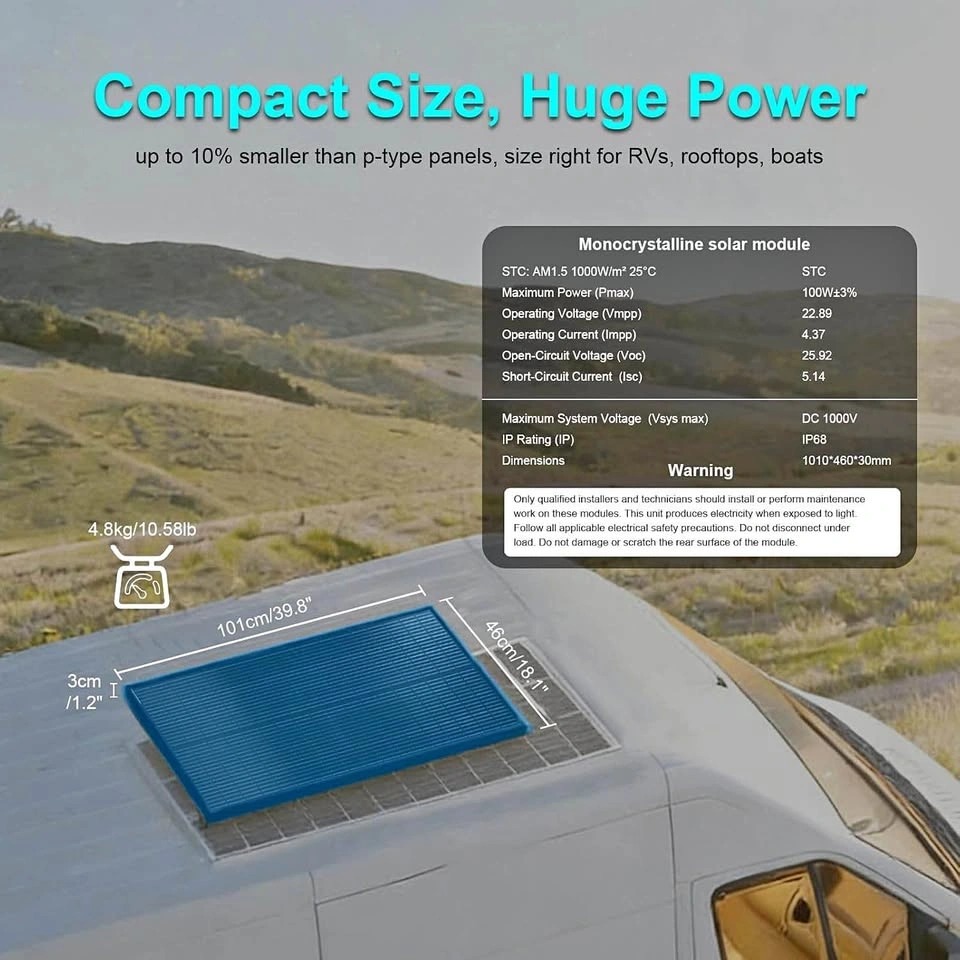 100W N-Type 18BB Solar Panel – 12V High Efficiency