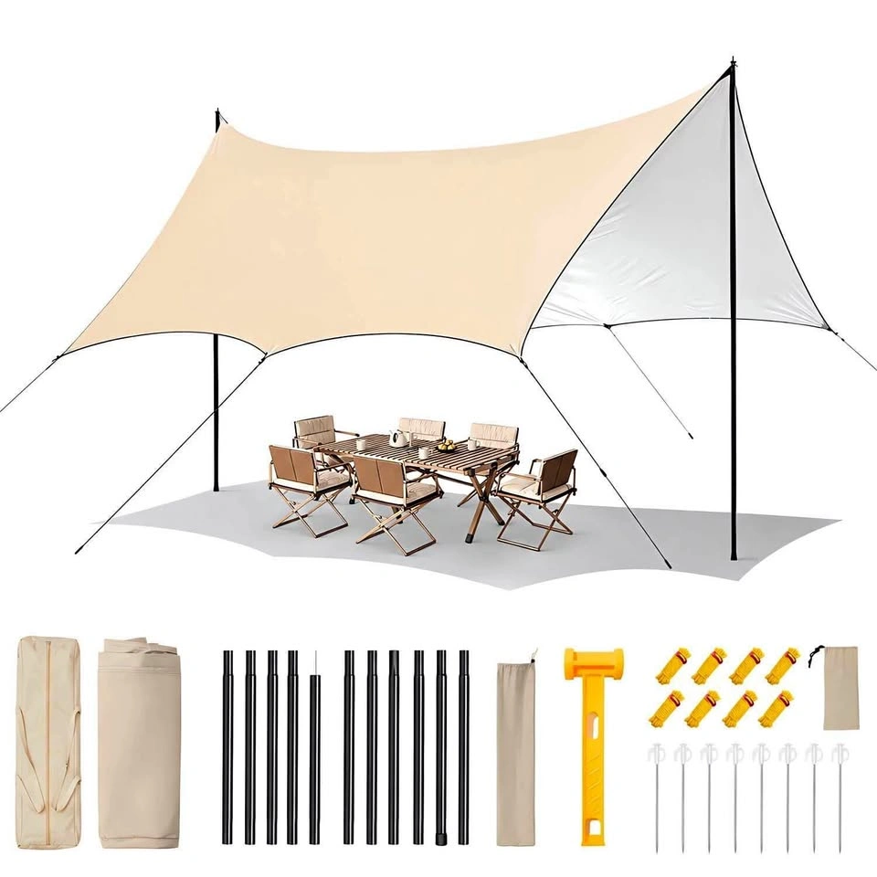 Camping Rain Fly Tarp with Heavy Duty Poles (GREEN)