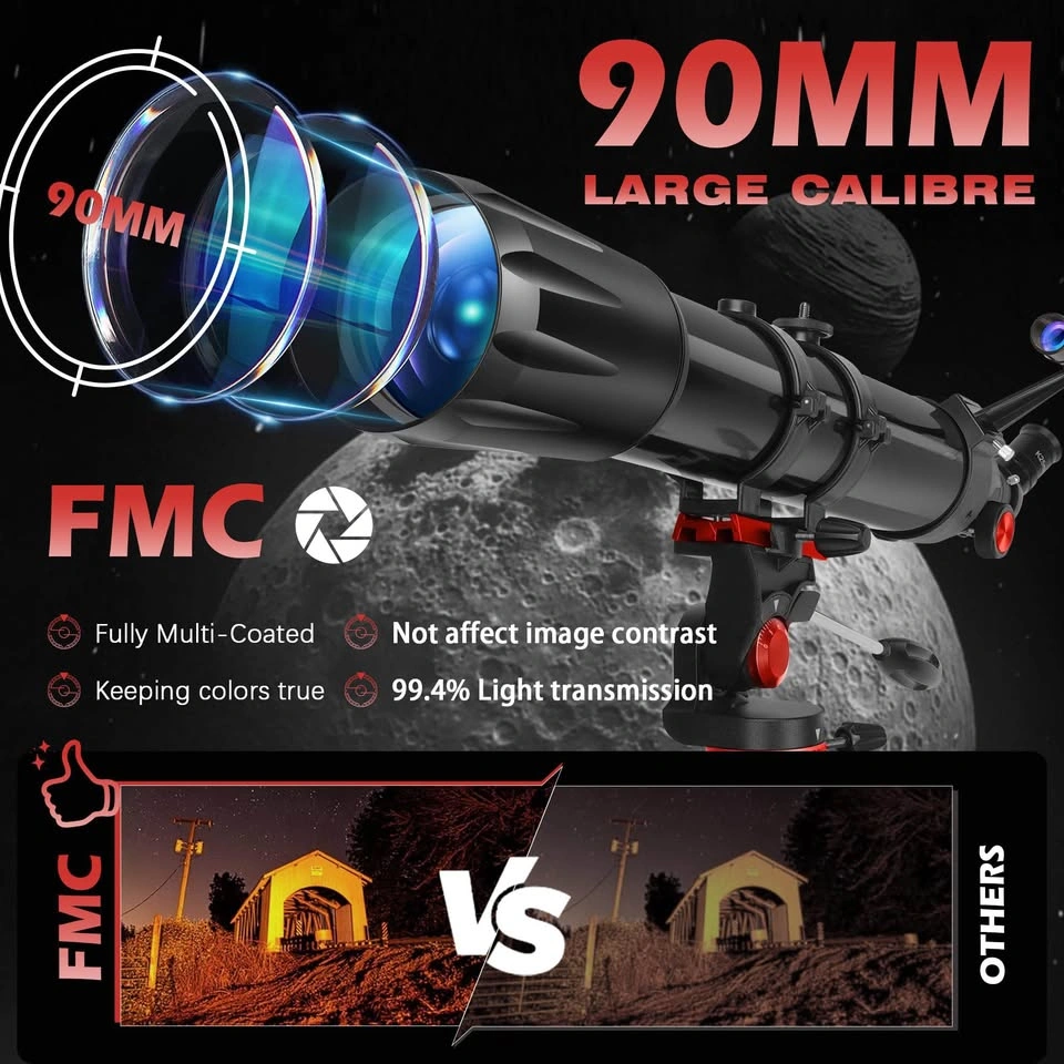 90mm Refractor Telescope with Tripod & Phone Adapter - photo 4