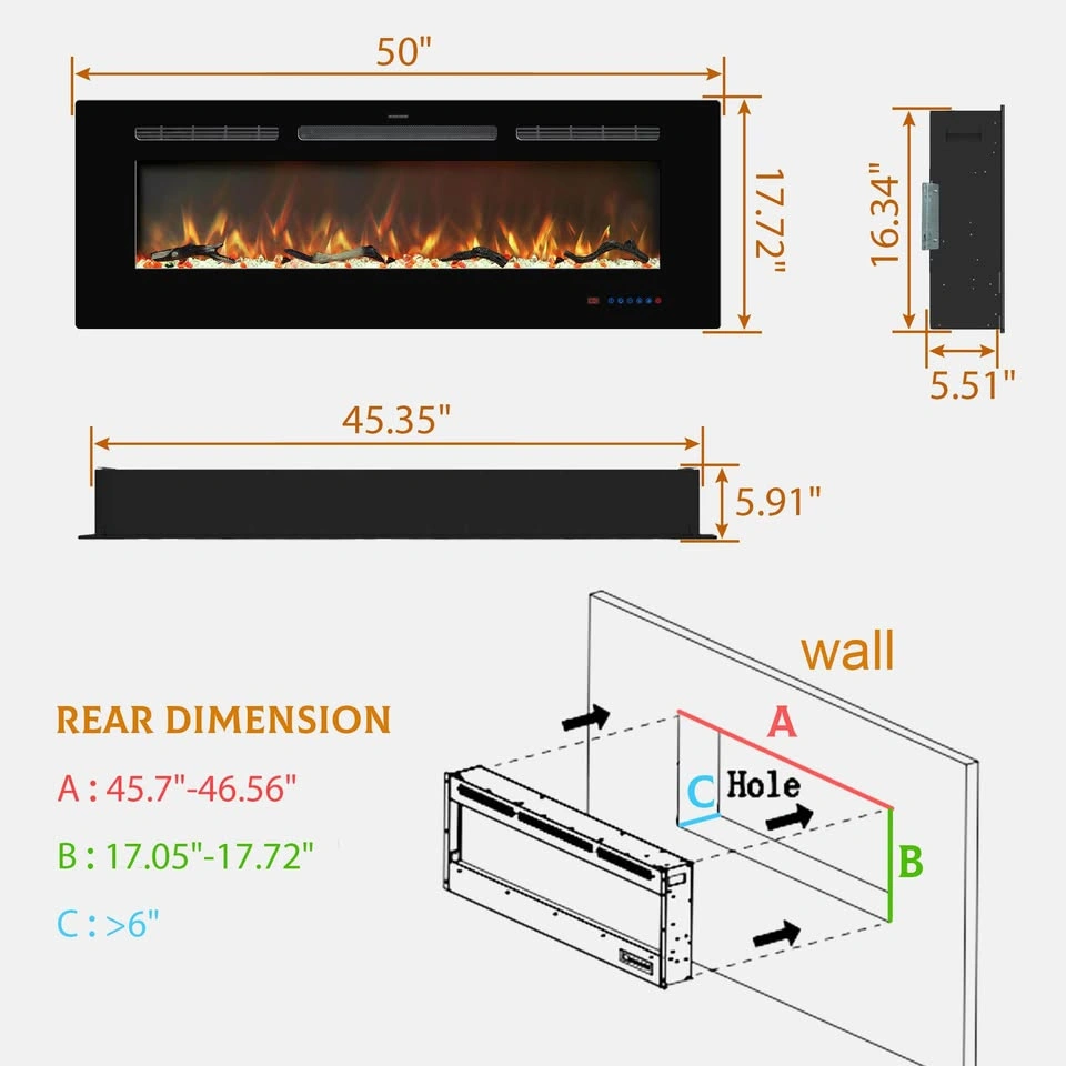 50” Electric Fireplace Insert – Recessed & Wall Mounted - photo 3